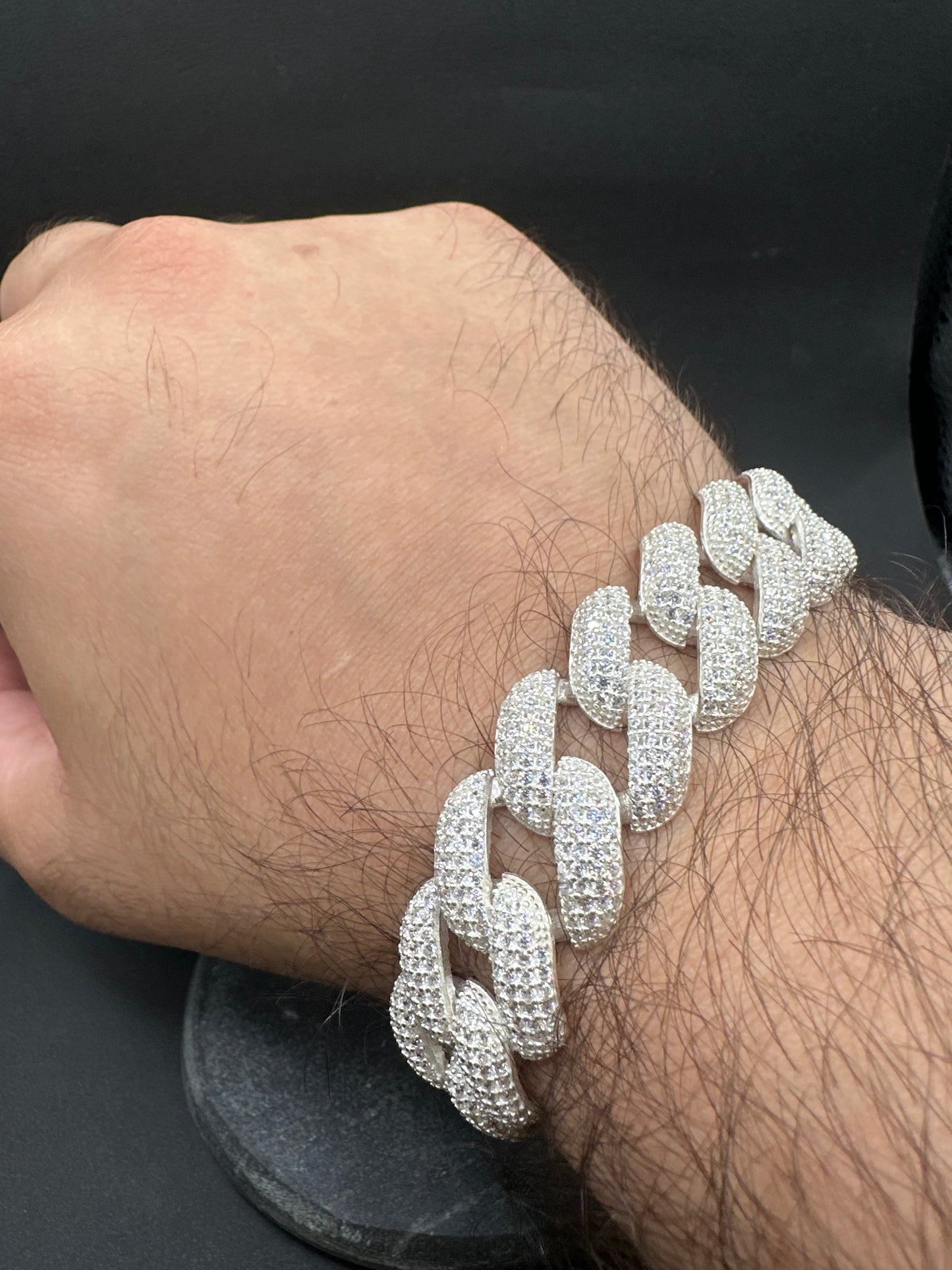 925 Zilveren Iced Cubana Armband – 22 cm