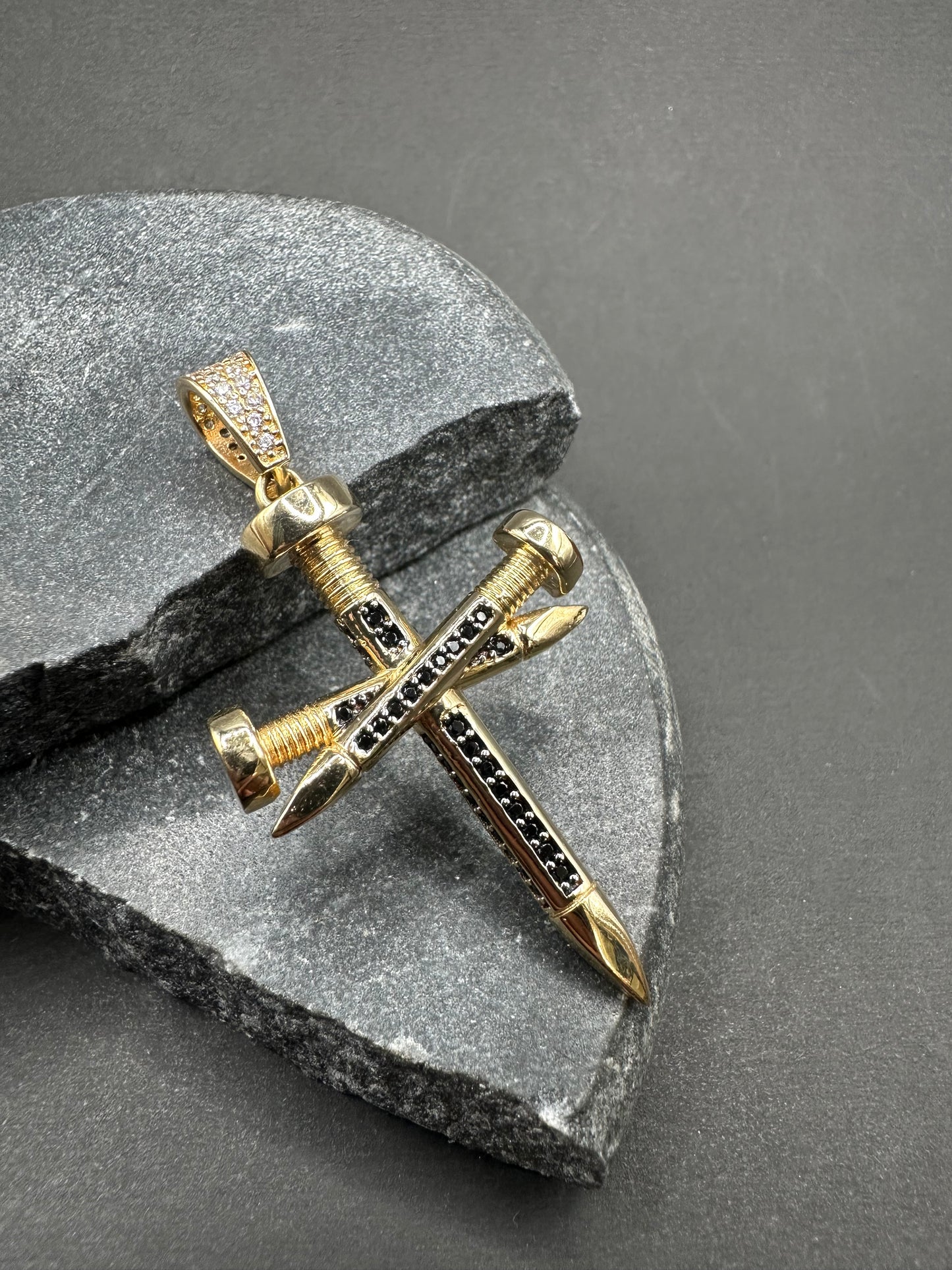 14K Gouden Kruis Hanger met Onyx