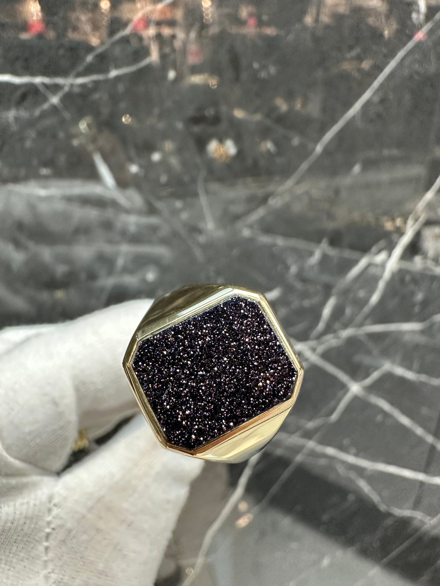 Prachtige 14K Gouden Zegelring met Paarse Lagensteen