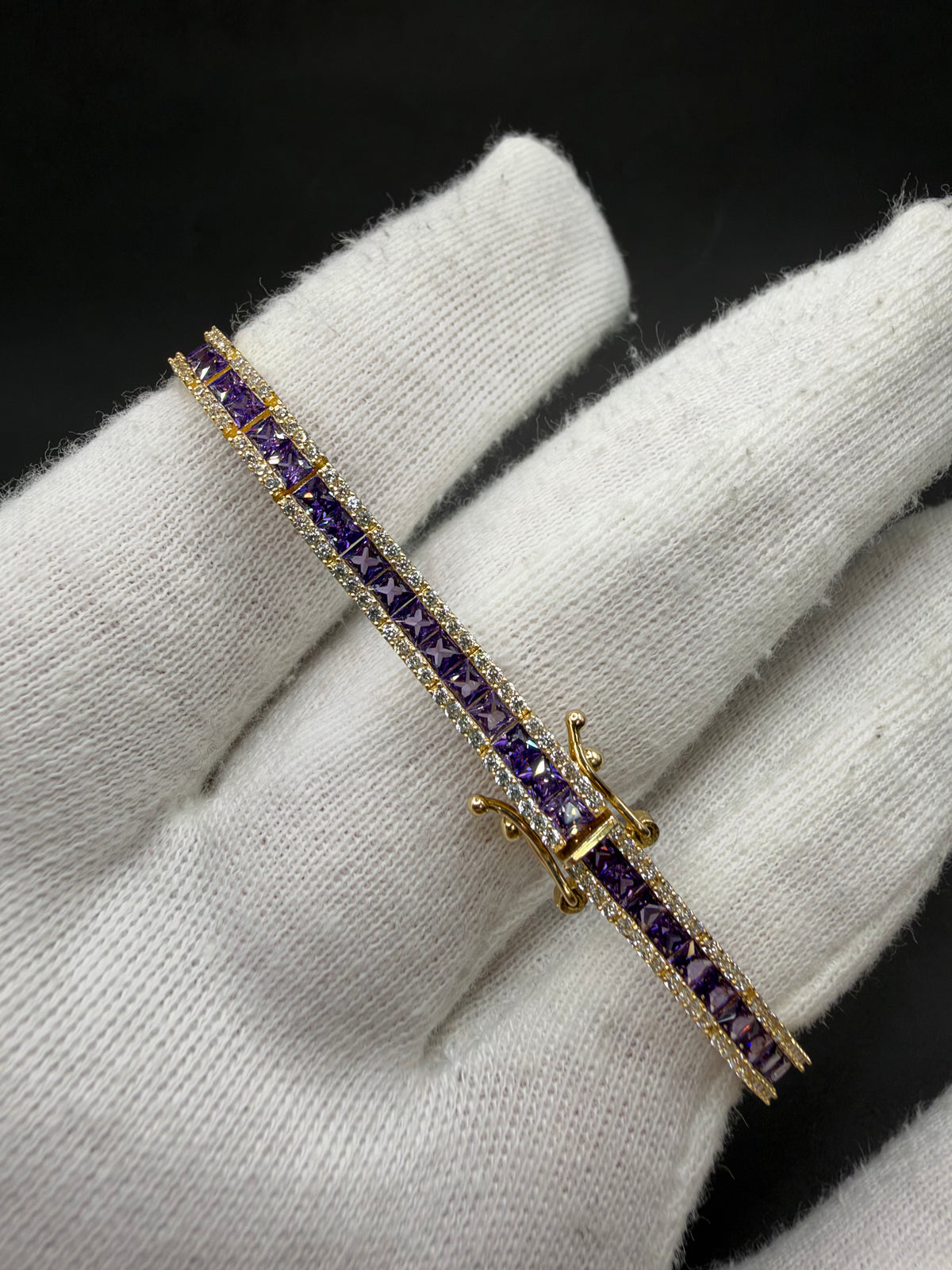 14K Gouden Armband met Amethist en Zirkonia – 18 cm – 4,5 mm