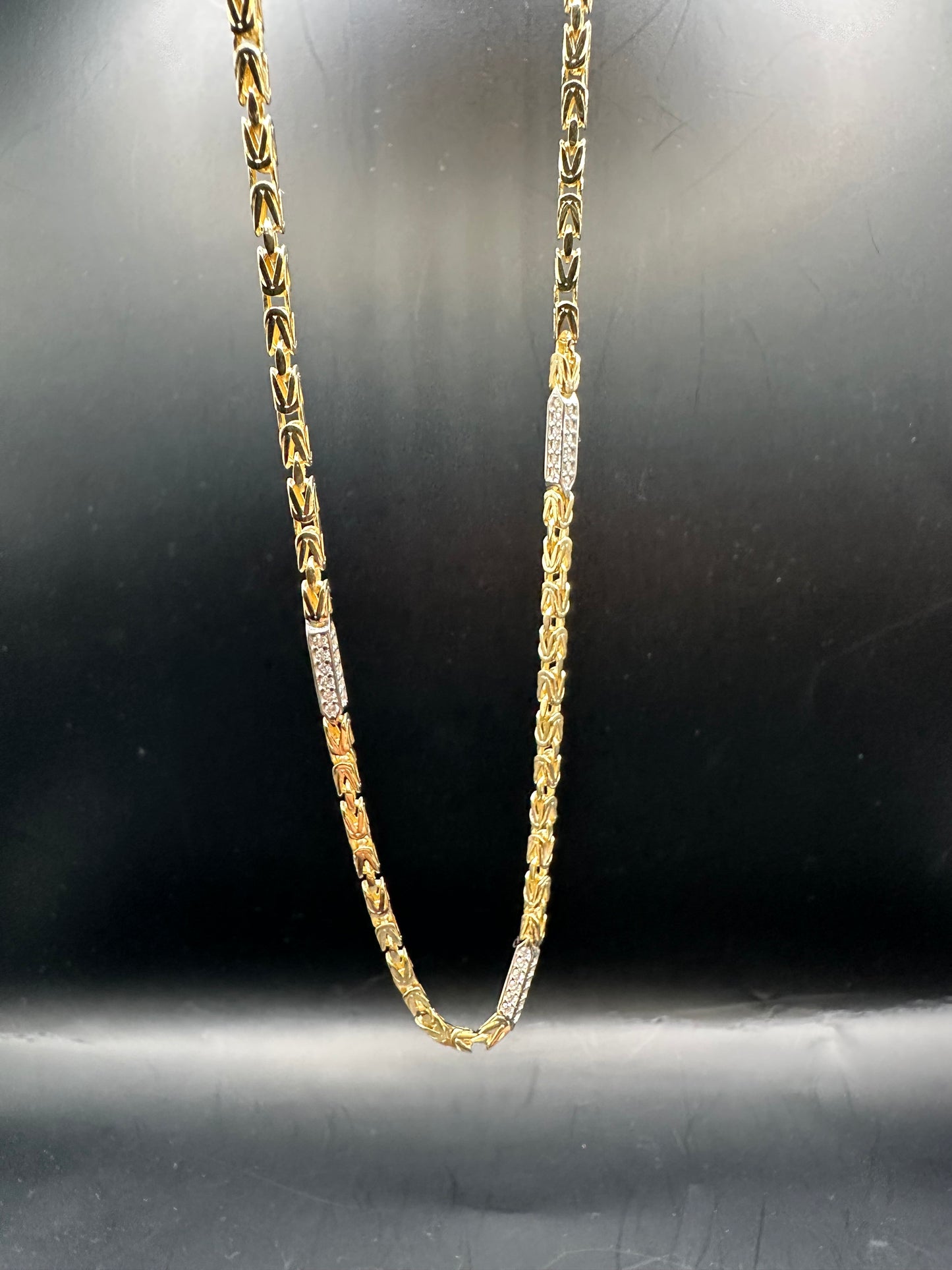 14K Gouden Massieve Koningsketting met Zirkonia Stenen – 60 cm