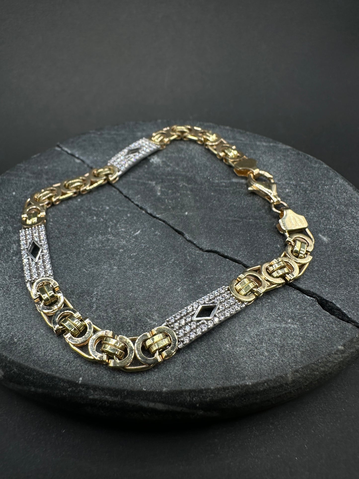 14K Gouden Platte Koningsarmband met Ruitjes en Zirkonia – 21 cm