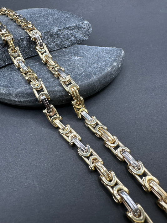 14K Gouden Bicolor Platte Koningsketting – 67 cm