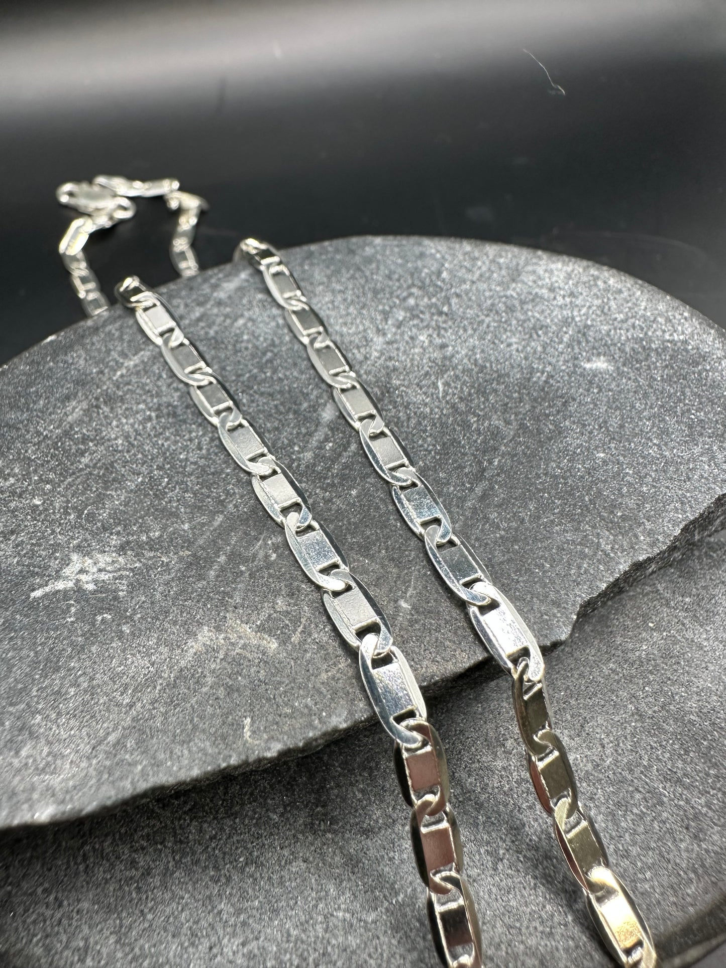 925 Zilveren Platte Schakel Ketting – 50 cm