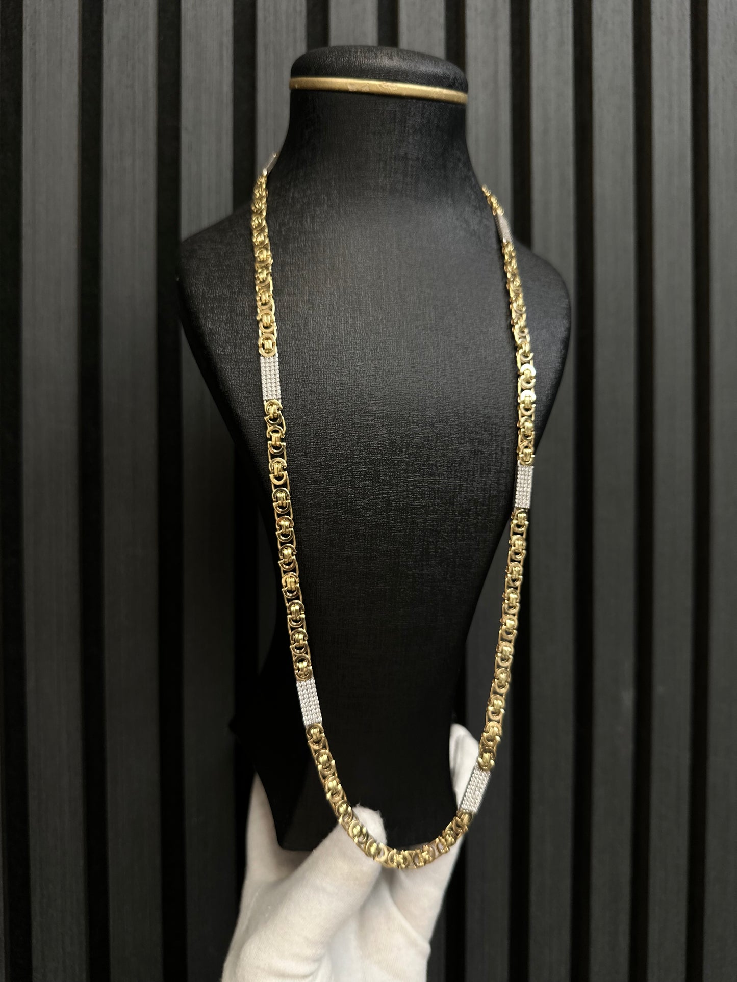 14K Gouden Massieve Platte Koningsketting met Zirkonia – 70 cm
