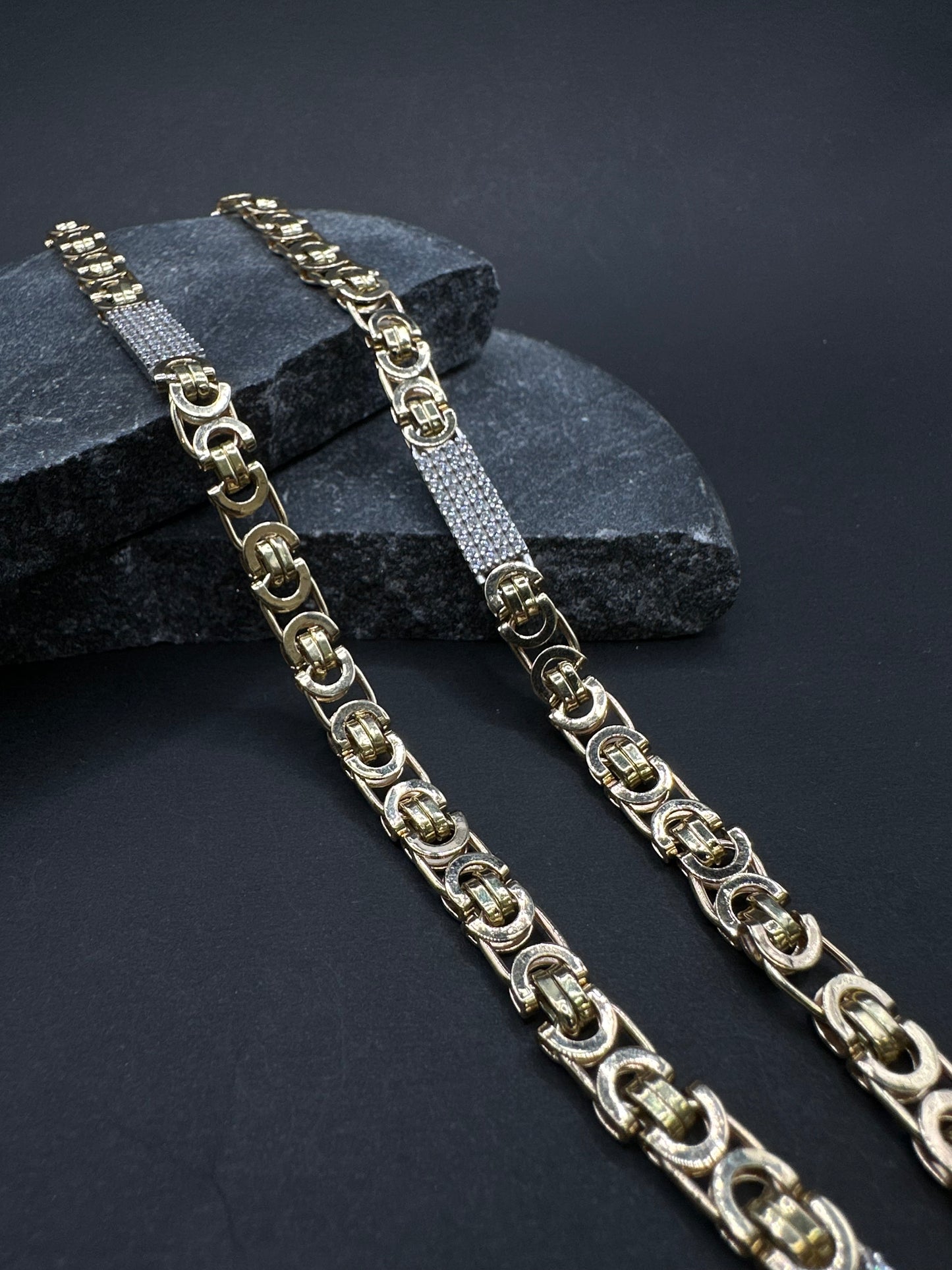 14K Gouden Massieve Platte Koningsketting met Zirkonia – 70 cm