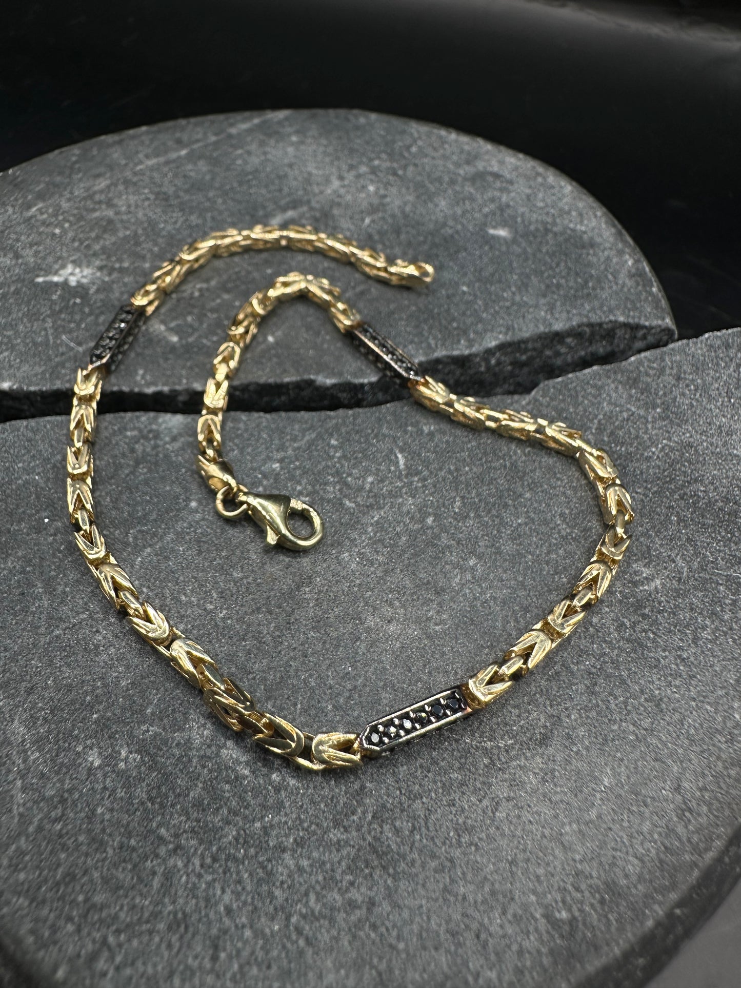 14K Gouden Koningsarmband met Onyx Stenen – 21 cm