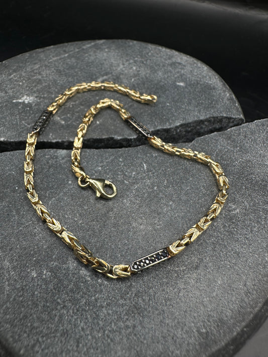 14K Gouden Koningsarmband met Onyx Stenen – 21 cm
