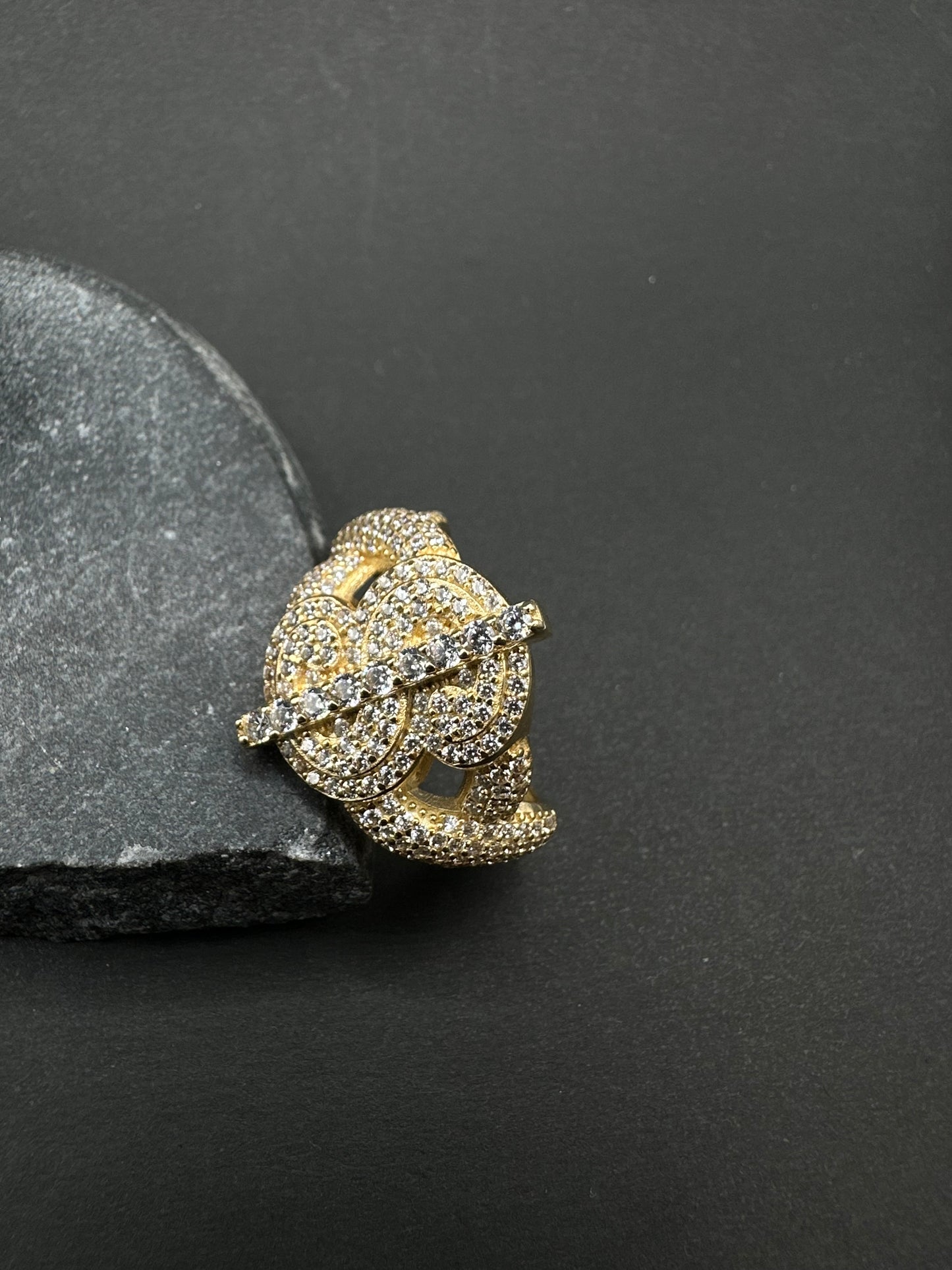 14K Gouden Iced Out Dollar Ring met Zirkonia – Maat 20