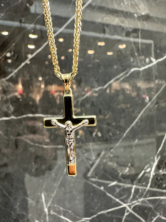 Prachtige 14K Gouden Vossenstaart Ketting met Witgouden Kruishanger – 55 cm | 2,3 mm