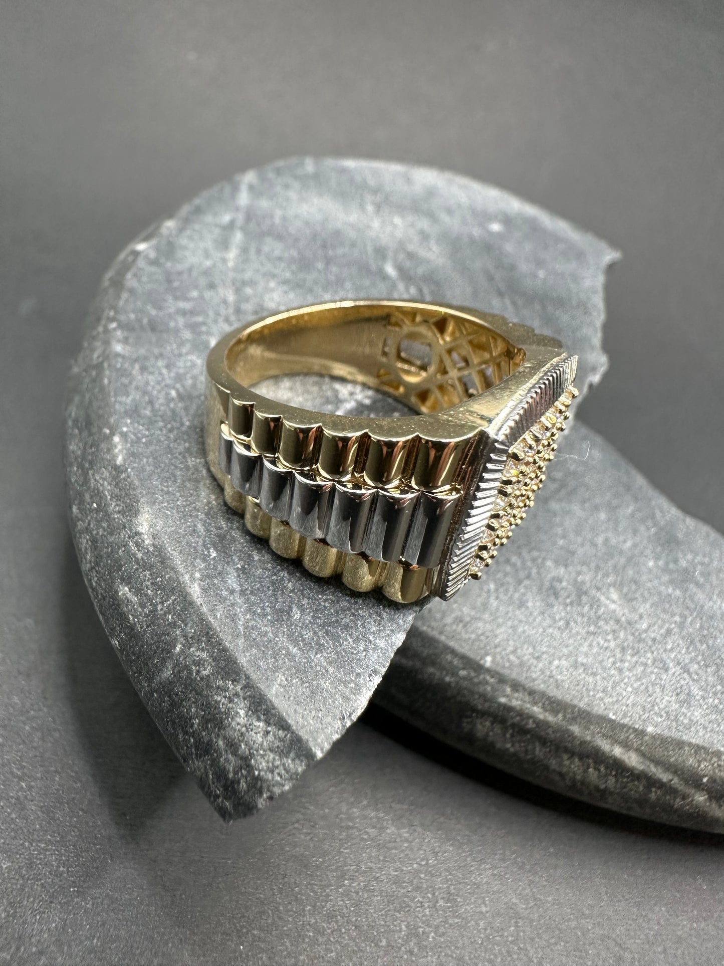 14K Gouden Bicolor Vierkante Ring met Zirkonia – Maat 20