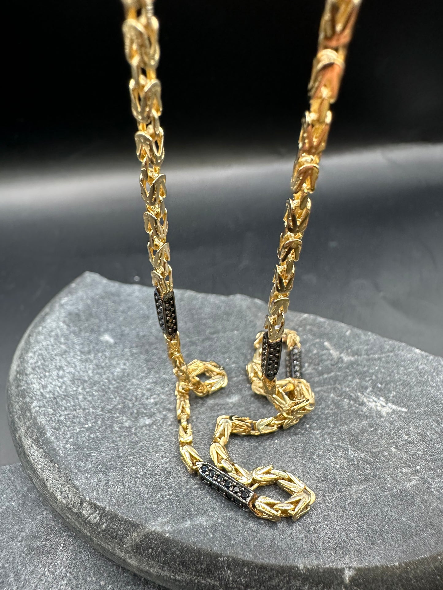 14K Gouden Massieve Koningsketting met Onyx Stenen – 2,1 mm