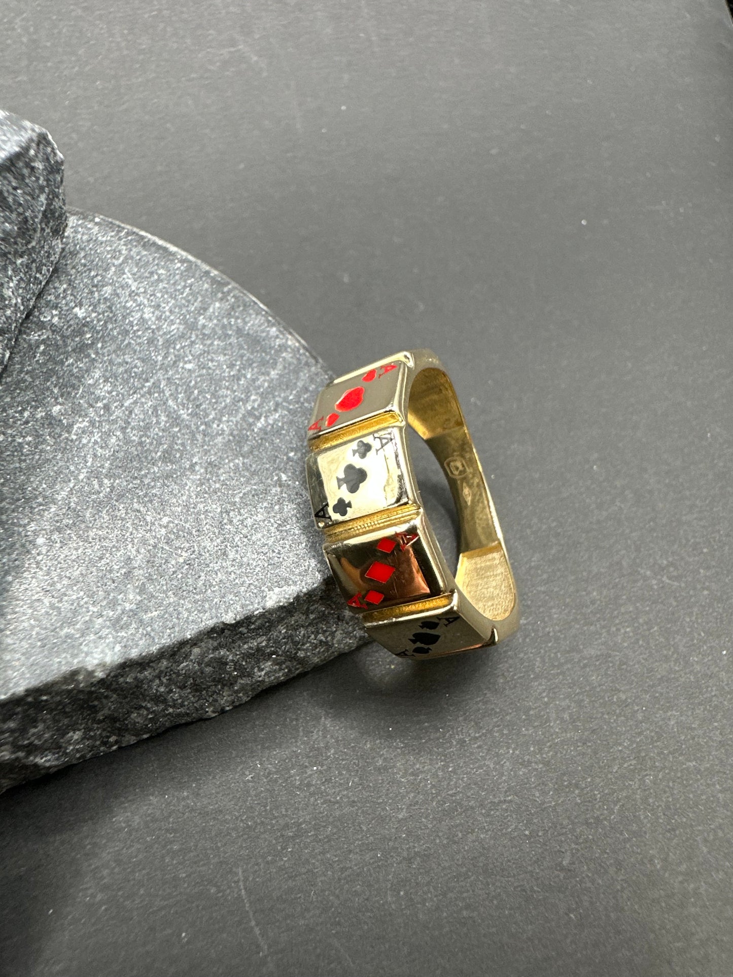 14K Gouden Kaartspel Ring – Maat 19,5