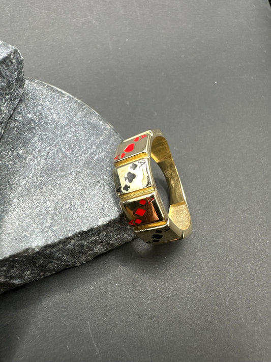 14K Gouden Kaartspel Ring – Maat 19,5