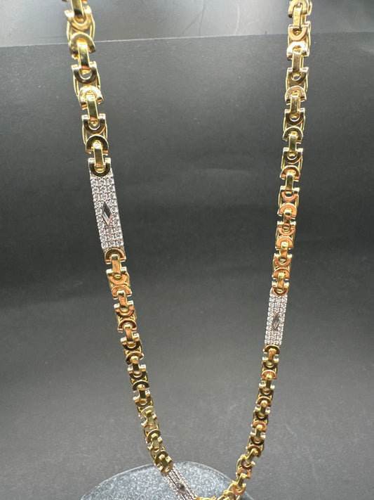 14K Gouden Massieve Platte Koningsketting met Iced Ruitjes – 70 cm