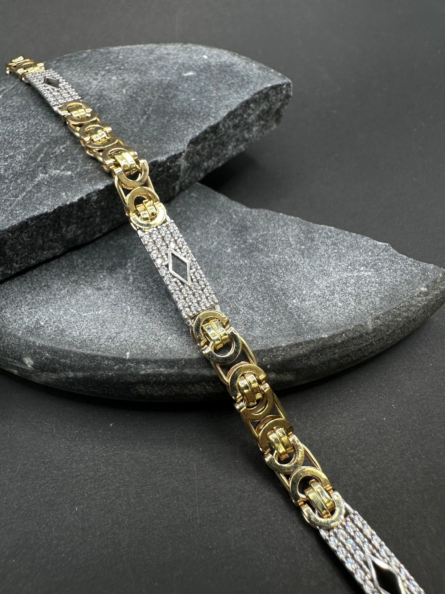 14K Gouden Platte Koningsarmband met Ruitjes en Zirkonia – 21 cm