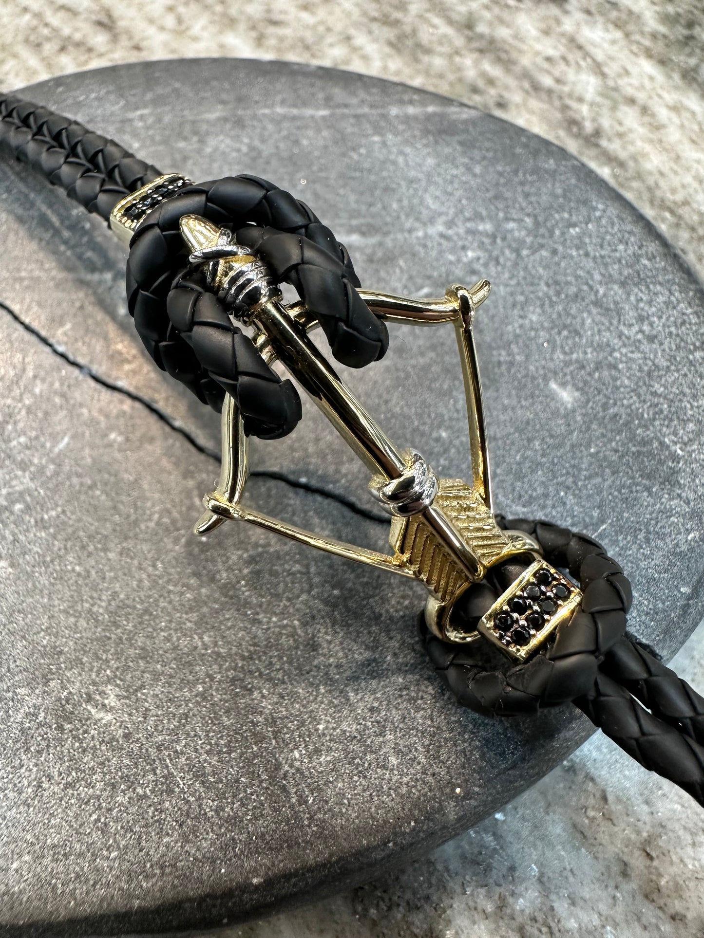 14K Gouden Pijl & Boog Armband met Leer