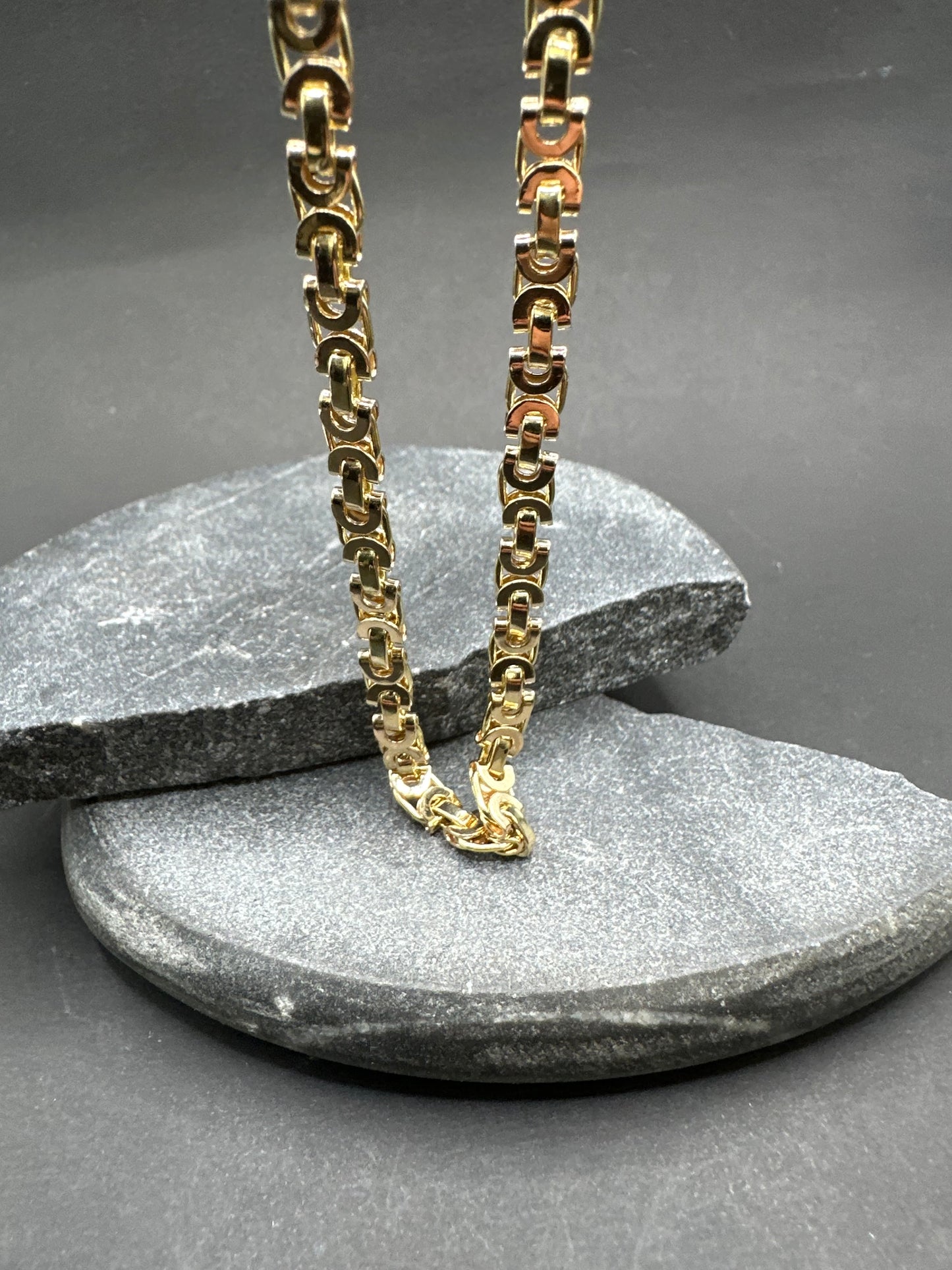 14K Gouden Massieve Platte Koningsketting – 70 cm