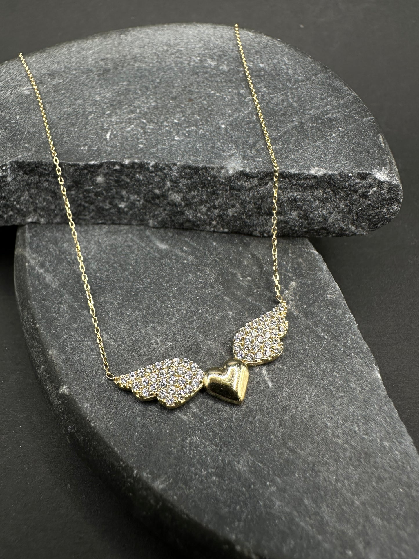 14K Gouden Ketting met Hart Vleugels ontwerp – 42 cm