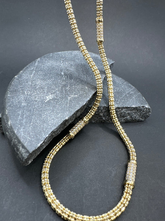 14K Gouden Buisvormige Ronde Ketting met Zirkonia – 70 cm