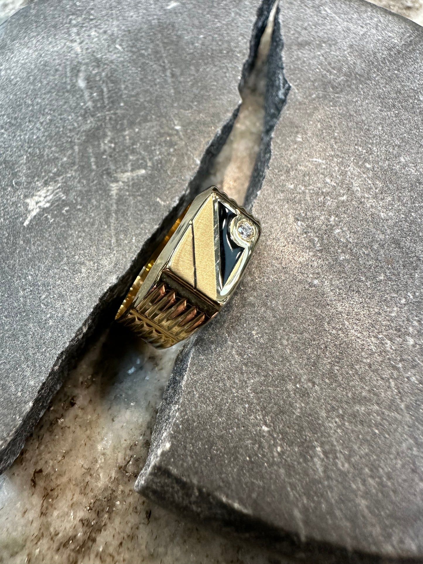 Prachtige 14K Gouden Ring met Onyx & Zirkonia