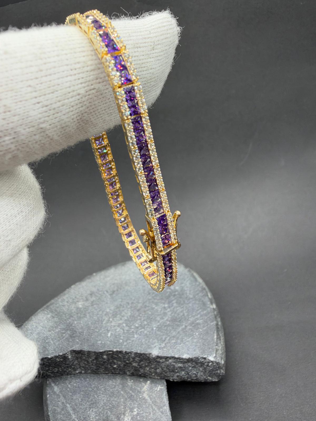 14K Gouden Armband met Amethist en Zirkonia – 18 cm – 4,5 mm