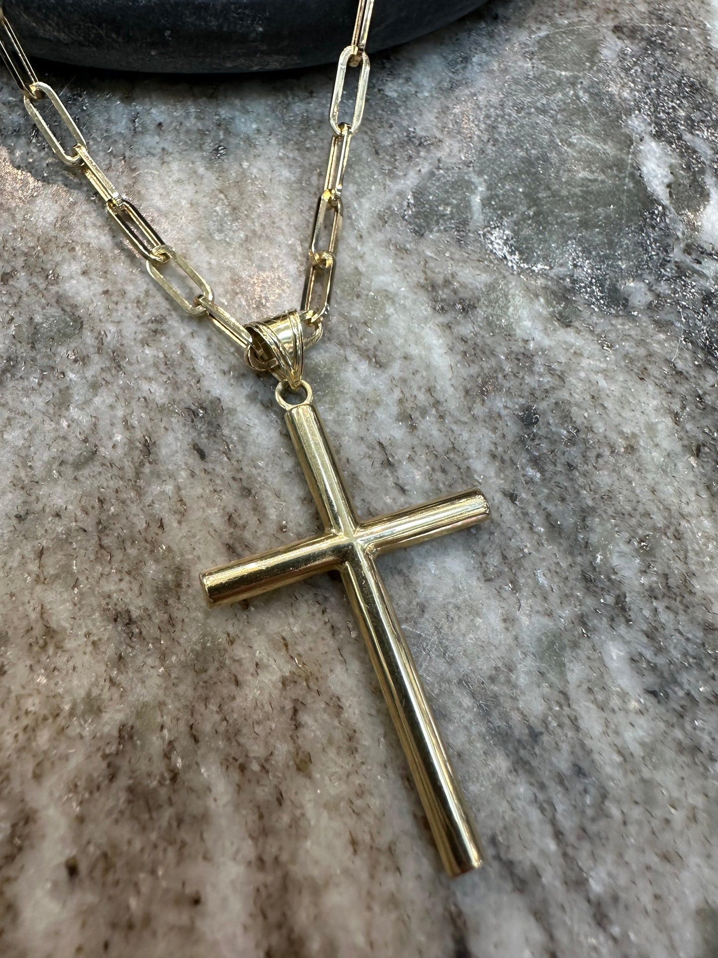 14K Gouden Papierclip Ketting met Kruis – 60 cm