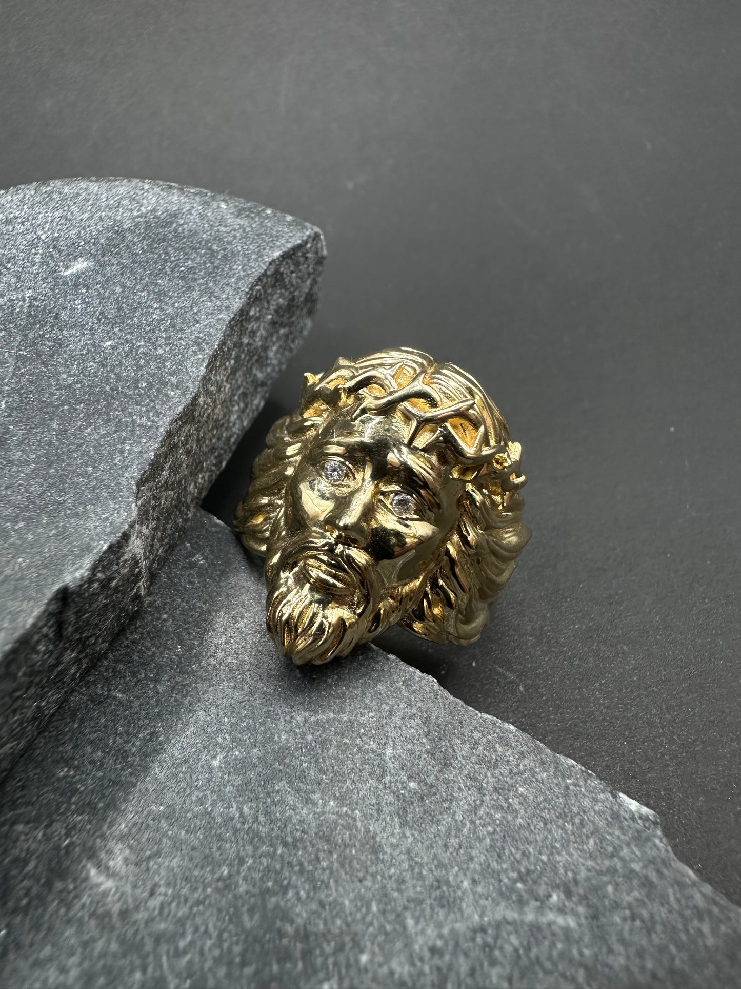 14K Gouden Jezus Hoofd Ring – Maat 20
