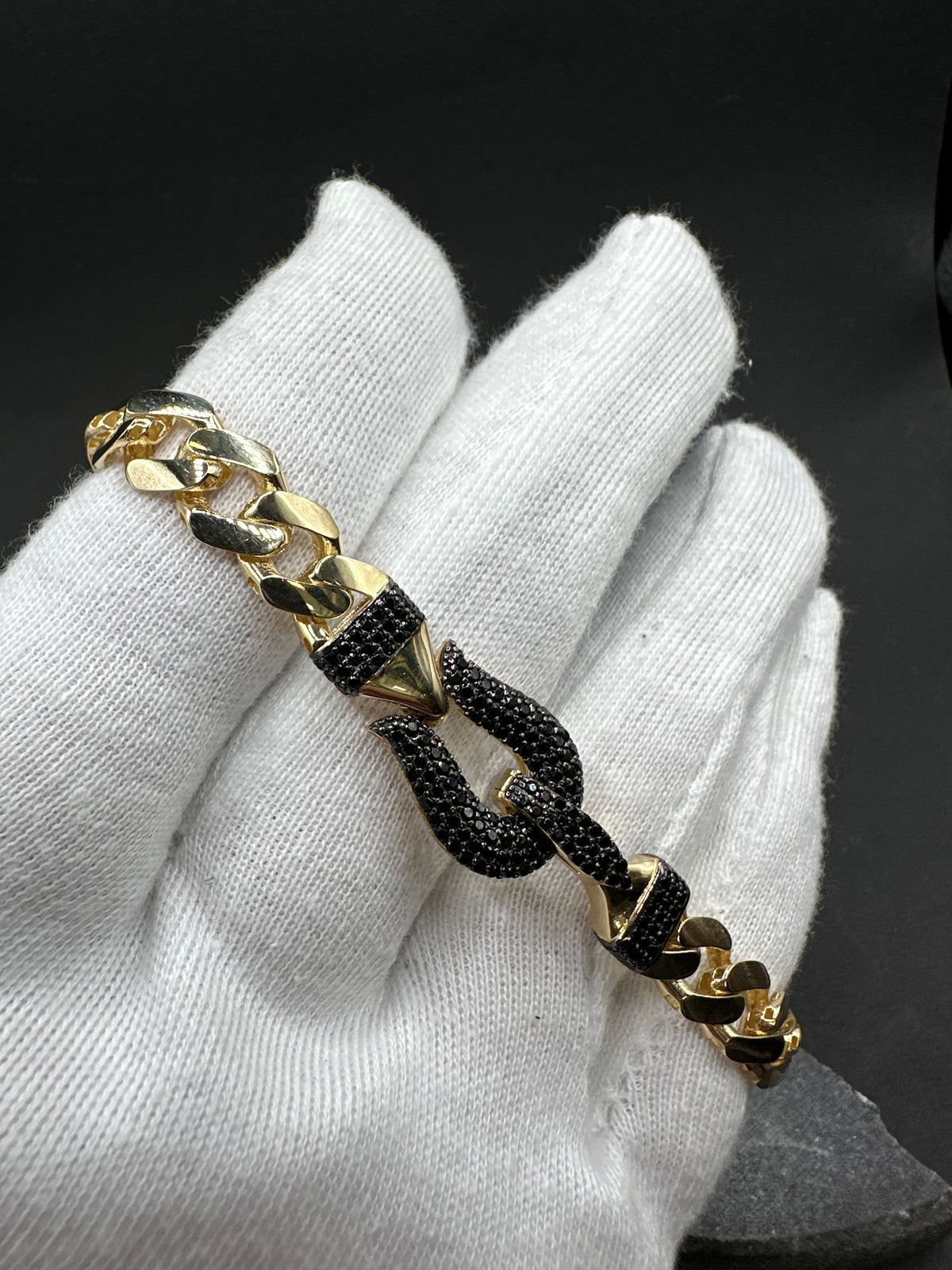 14K Gouden Cubaanse Armband met Onyx – 20 cm | 8,2 mm