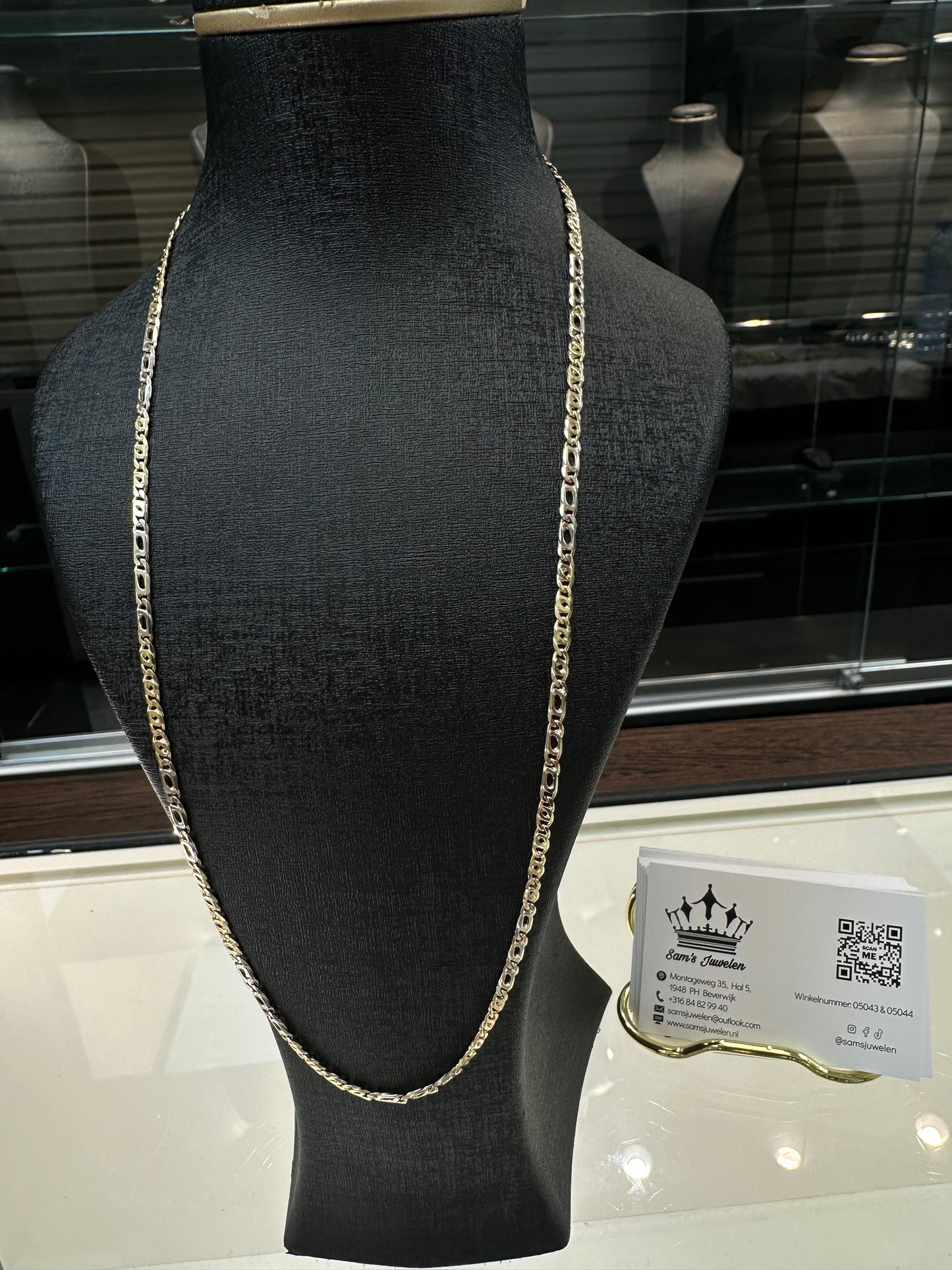 14K Gouden Bicolor Massieve Valkenoog Ketting – 60 cm