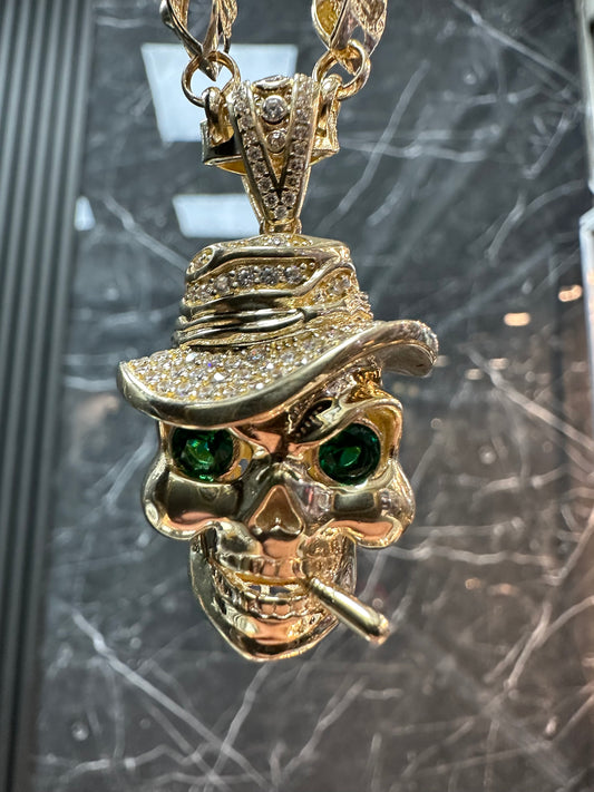 14K Gouden Doodskop Kettinghanger met Edelstenen