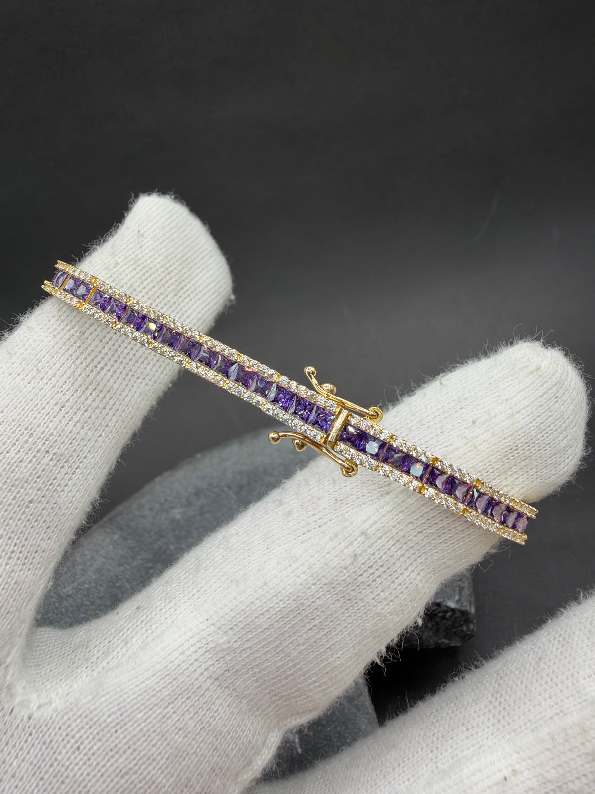 14K Gouden Armband met Amethist en Zirkonia – 18 cm – 4,5 mm