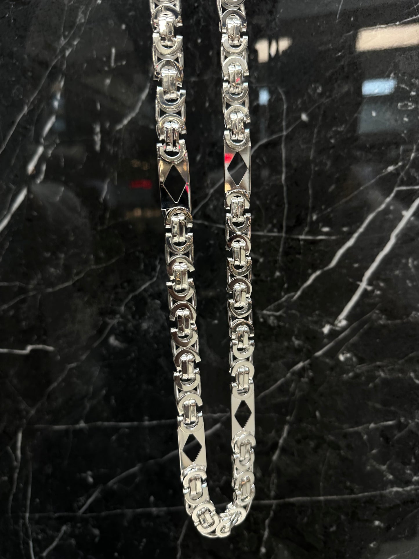 925 Zilveren Platte Koningsketting met Ruitjes – 12,8 mm – 77 cm
