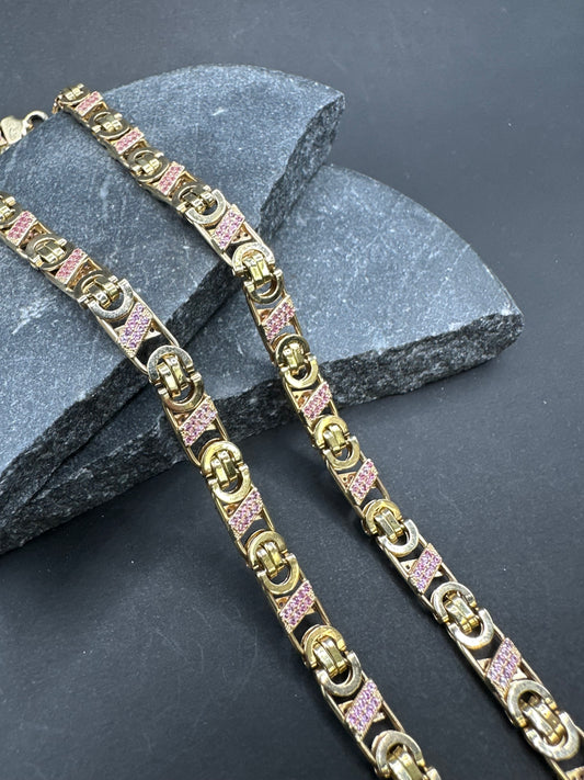 14K Gouden Valentino Ketting met Robijnen – 63 cm