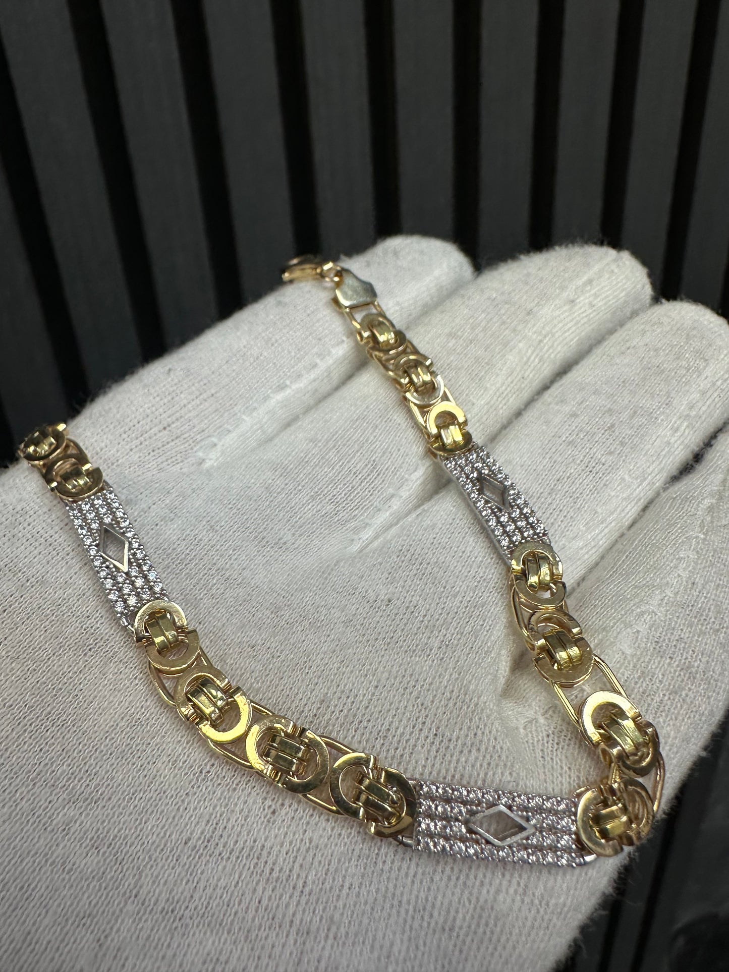 14K Gouden Platte Koningsarmband met Ruitjes en Zirkonia – 21 cm
