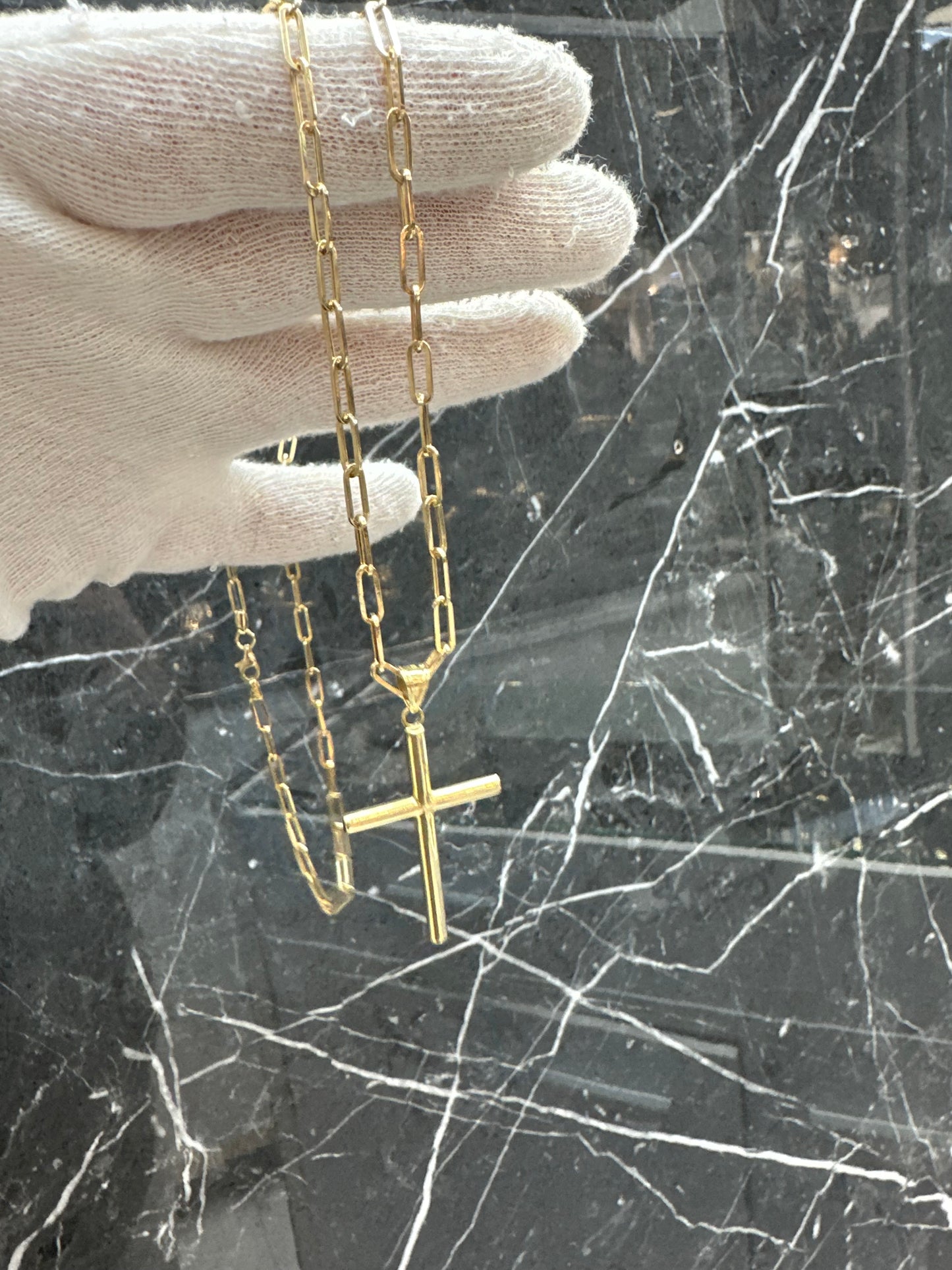14K Gouden Papierclip Ketting met Kruis – 60 cm