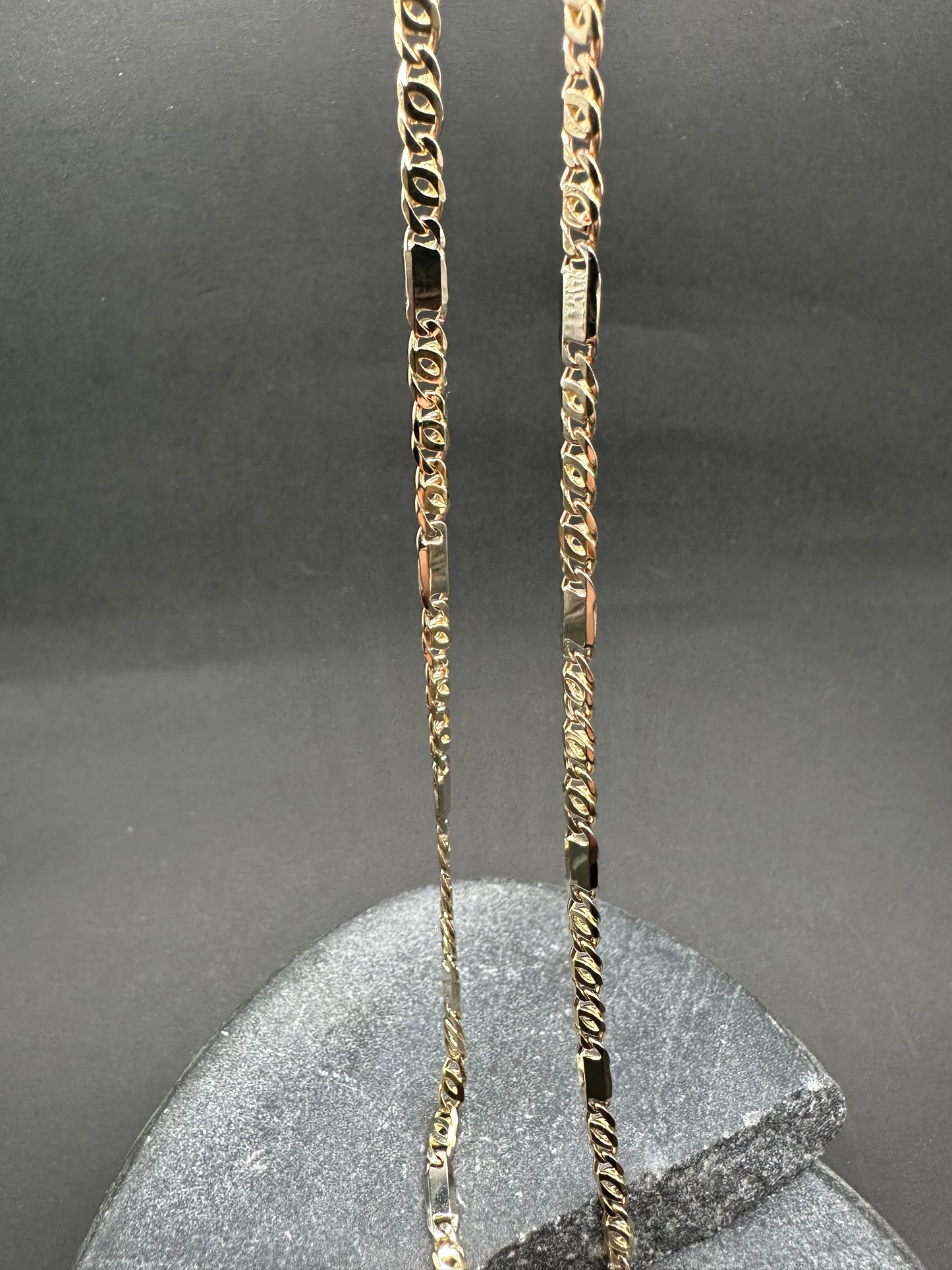 14K Gouden Massieve Valkenoog Schakel Ketting met Witgouden Tussenstukken – 60 cm