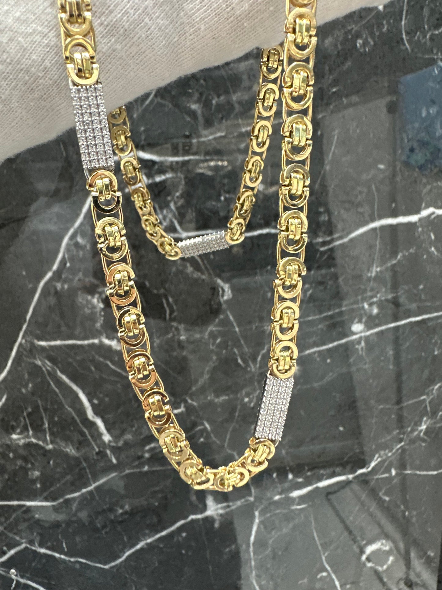 14K Gouden Massieve Platte Koningsketting met Zirkonia – 70 cm