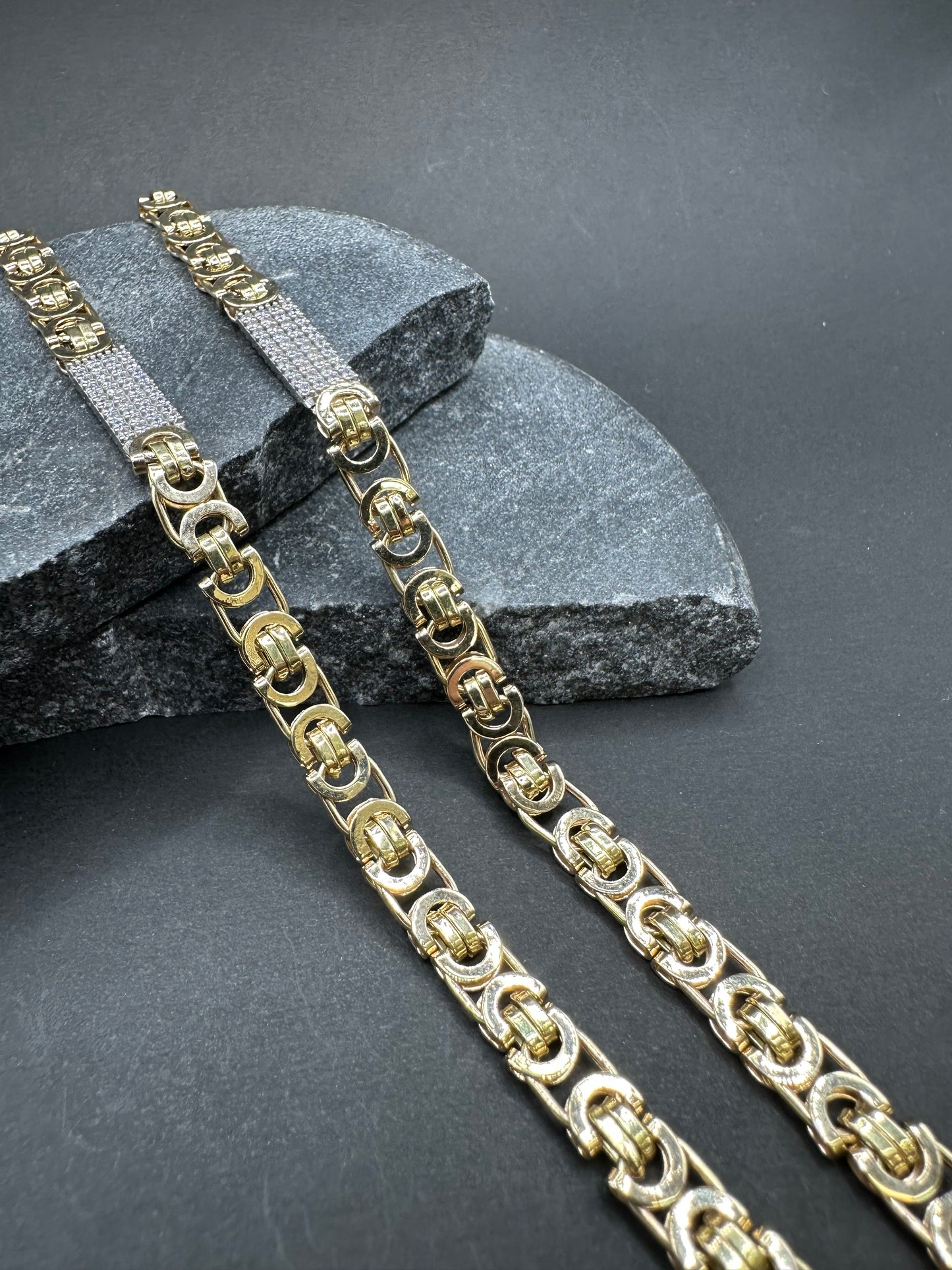 14K Gouden Massieve Platte Koningsketting met Zirkonia – 70 cm