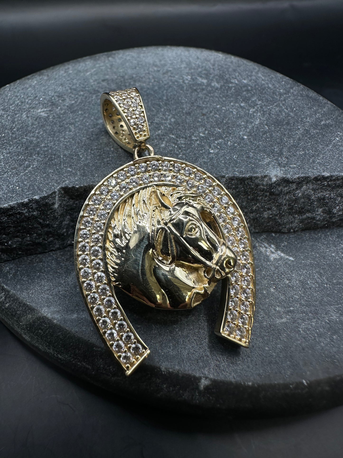 14K Gouden Paardenkop Hanger met Zirkonia