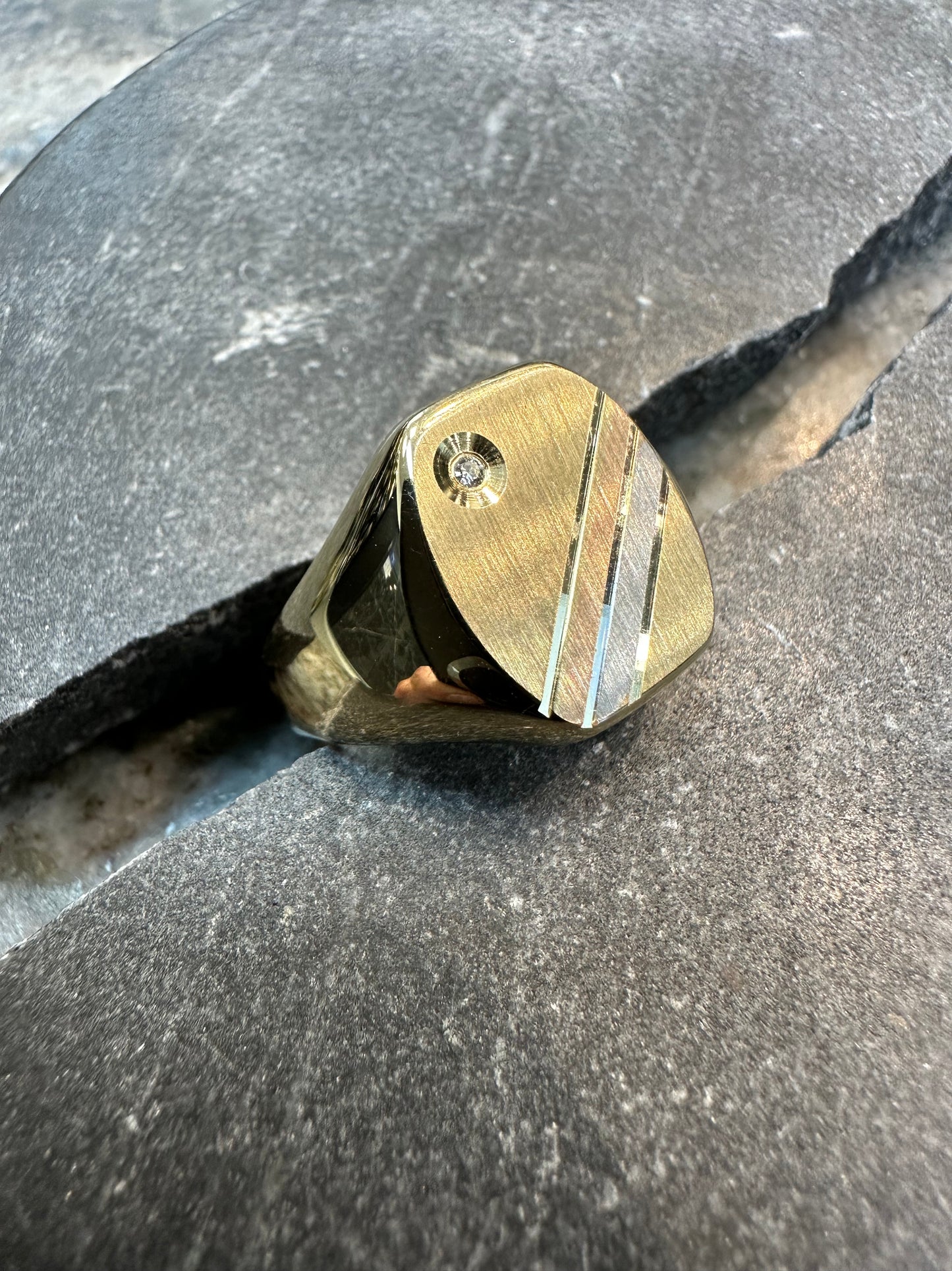 Prachtige 14K Gouden Klassieke Tricolor Ring met Zirkonia