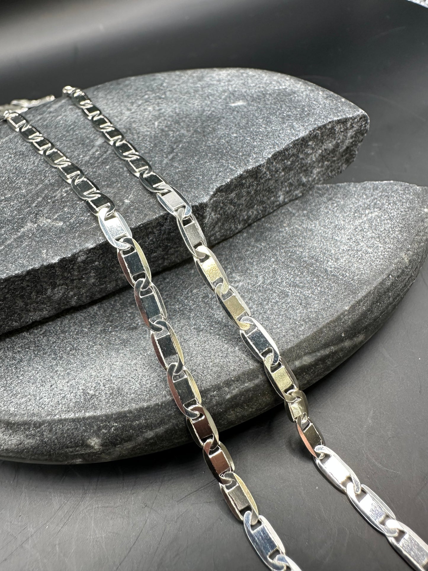 925 Zilveren Platte Schakel Ketting – 50 cm