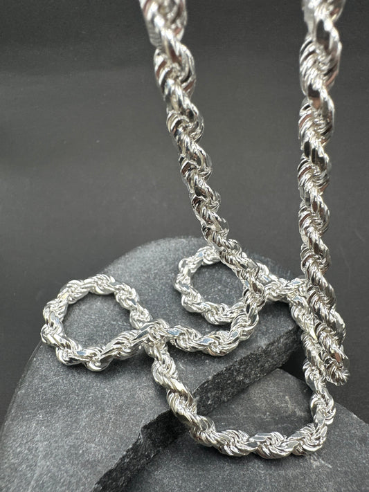 925 Zilveren Diamond Cut Rope Chain – Made in Italy