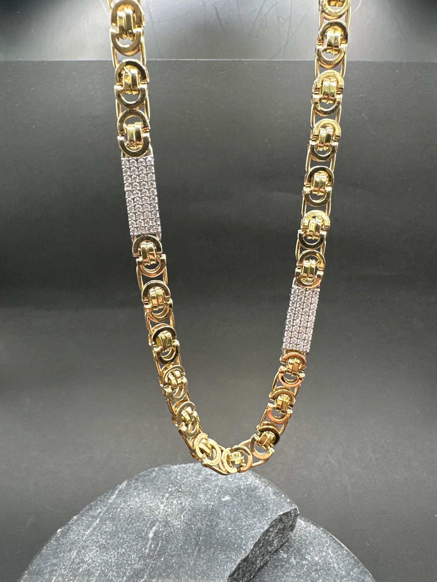 14K Gouden Massieve Platte Koningsketting met Zirkonia – 70 cm