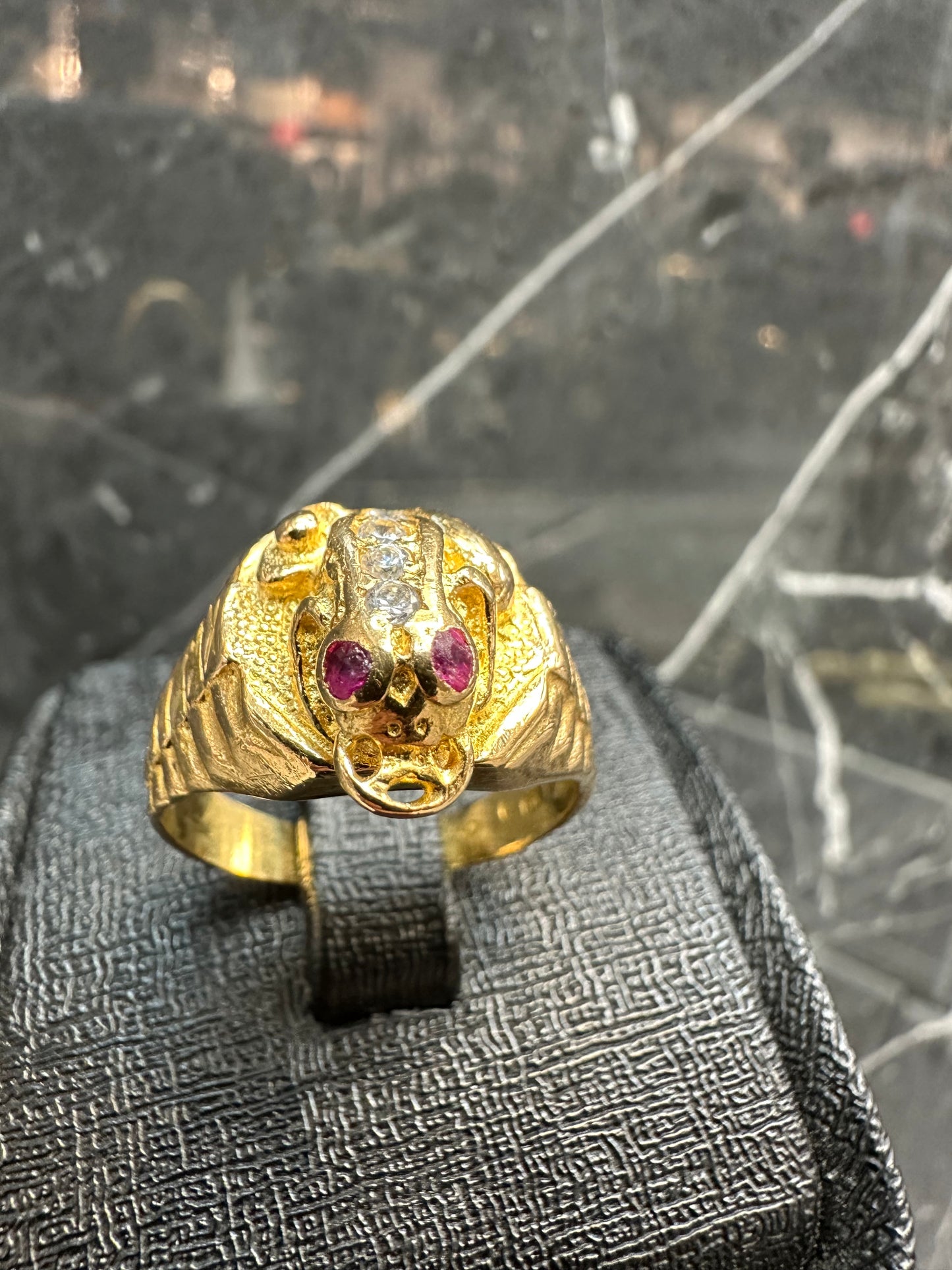 22K Gouden Kikker Ring met Robijn en Briljanten – Maat 21,5