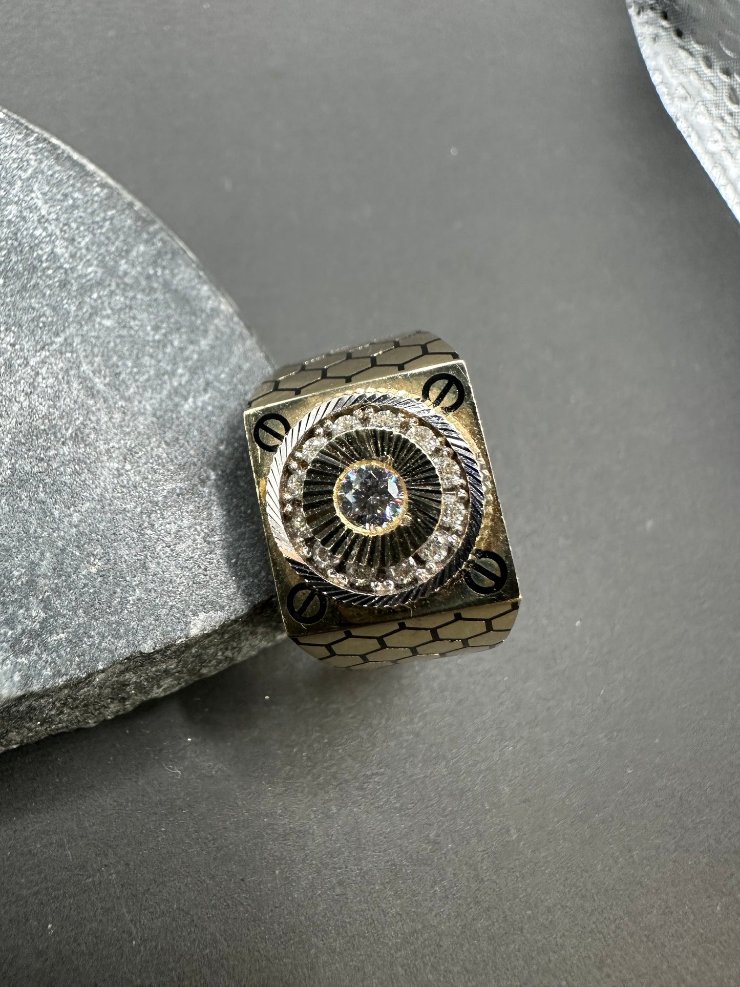 14K Gouden Bicolor Ring met Onyx Accenten – Maat 20,5