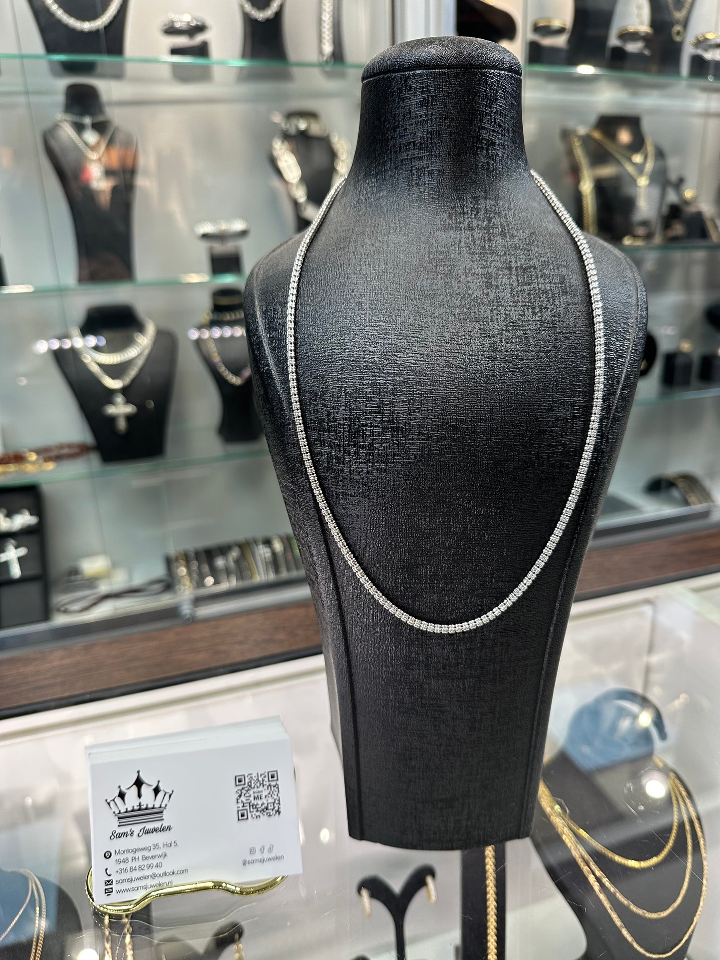 Prachtige 14K Witgouden Ketting met Diamond Cut – 57 cm | 3,1 mm | Luxe Glans